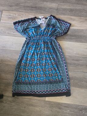 India Boutique Blue Patterned Elastic-Waist Girls Dress